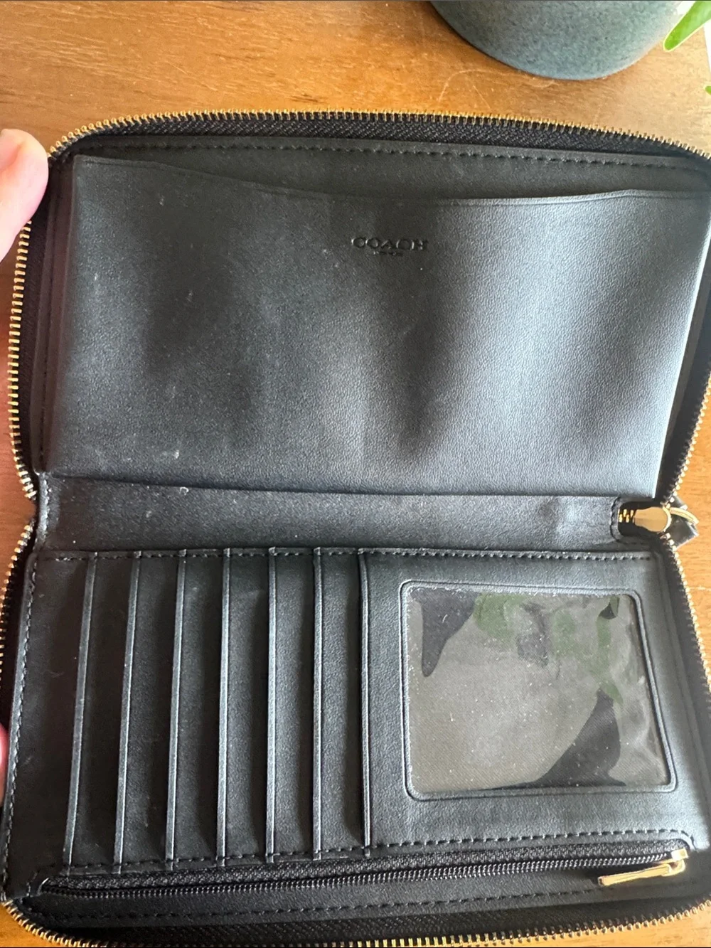 Coach Black Pebbled Leather Zip Wristlet